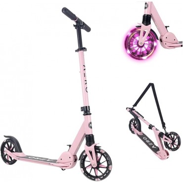 AERO MOBILITY Kick Scooter for Kids 6+, Teens & Adults | Light Up Wheels, Hand Brake, Rubber Deck Mat & Shock Absorption | Foldable & Height Adjustable